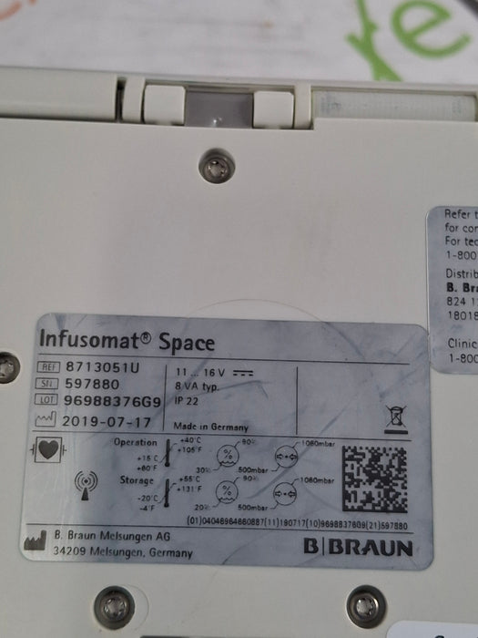 B. Braun Infusomat Space w/Pole Clamp Infusion Pump