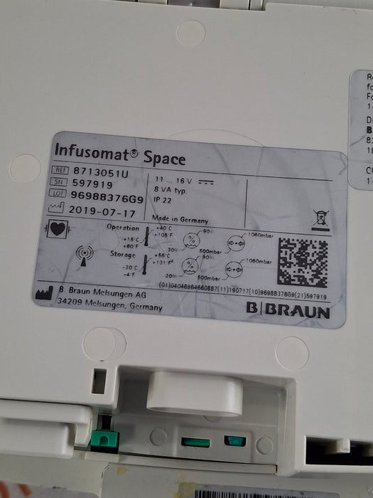 B. Braun Infusomat Space w/Pole Clamp Infusion Pump