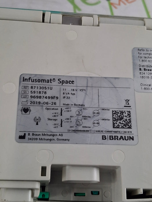 B. Braun Infusomat Space w/Pole Clamp & AC Adapter Infusion Pump