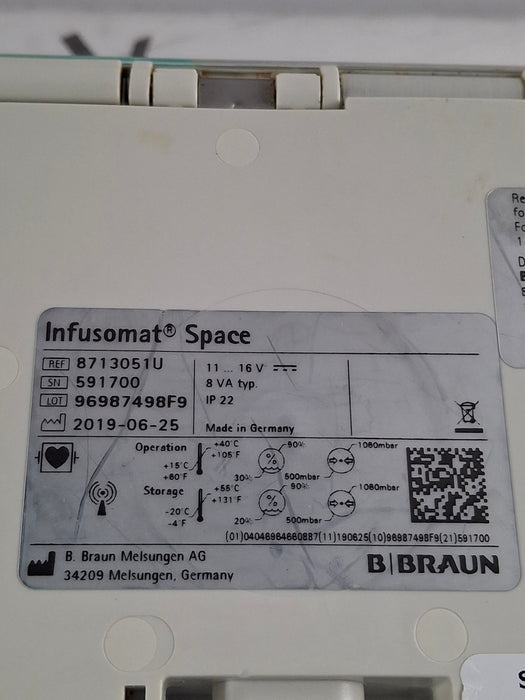 B. Braun Infusomat Space w/Pole Clamp Infusion Pump