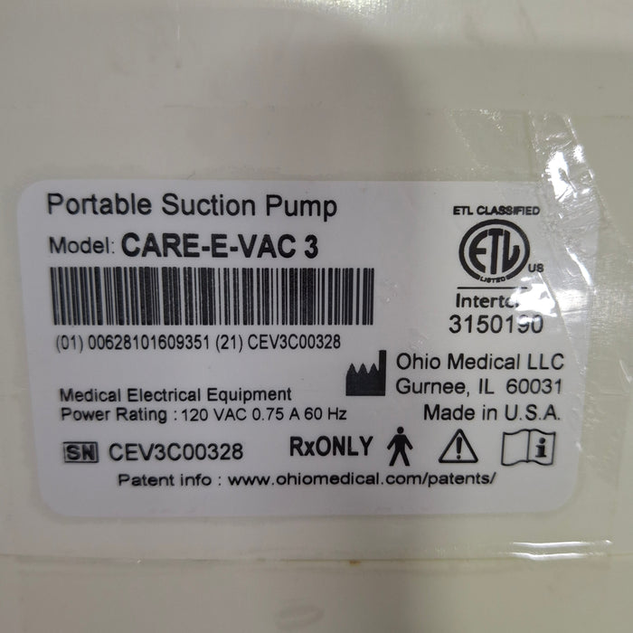 Ohio Medical Corporation Care-E-Vac 3 Portable Suction System