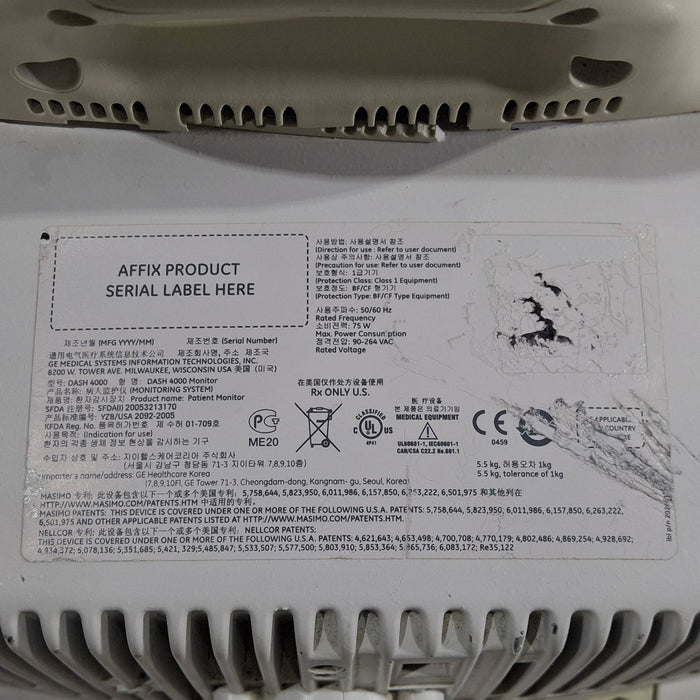 GE Healthcare Dash 4000 - GE/Nellcor SpO2 Patient Monitor