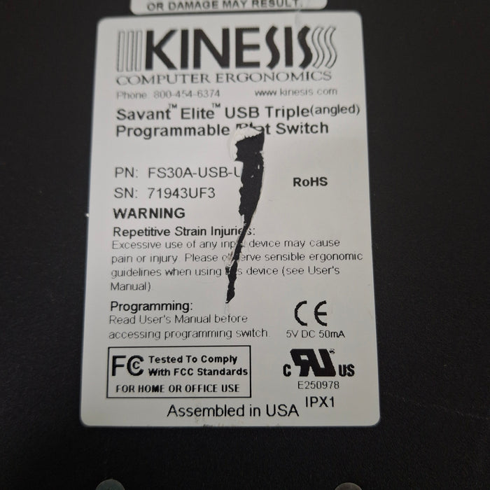 Kinesis Computer Ergonomics Savant Elite FS30A-USB Footswitch