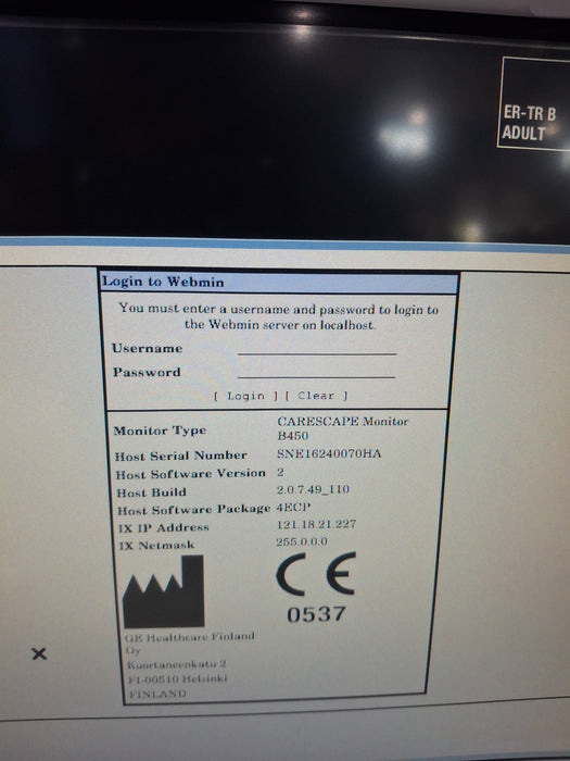 GE Healthcare Carescape B450 Emergency Care Patient Monitor