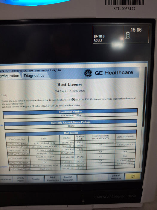 GE Healthcare Carescape B450 Emergency Care Patient Monitor