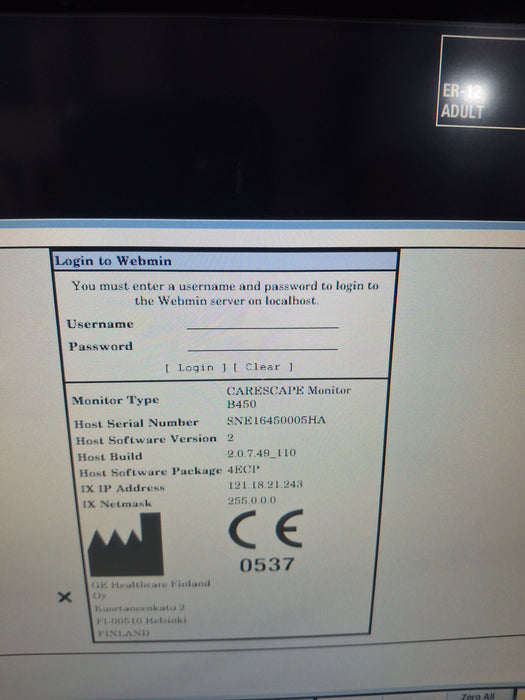 GE Healthcare Carescape B450 Emergency Care Patient Monitor
