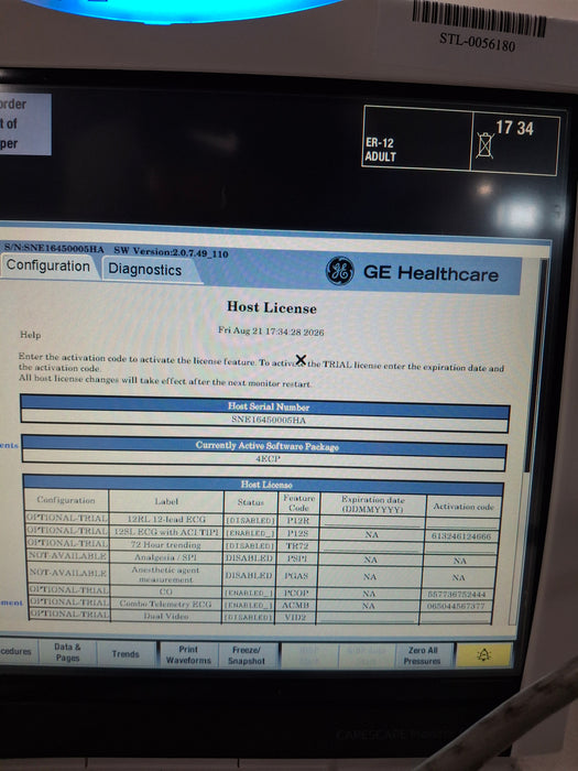 GE Healthcare Carescape B450 Emergency Care Patient Monitor