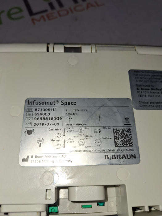 B. Braun Infusomat Space w/Pole Clamp & AC Adapter Infusion Pump