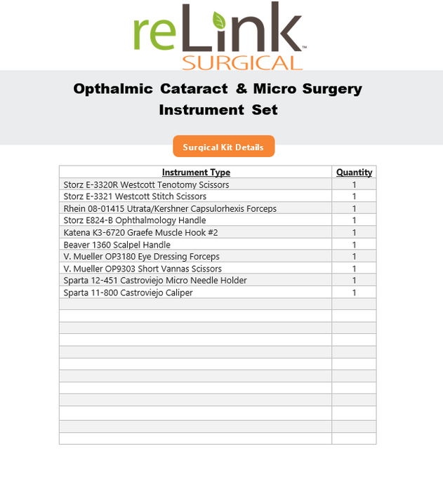 Ophthalmic Cataract & Micro Surgery Instrument Set