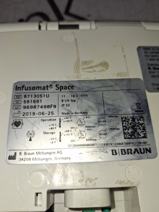 B. Braun Infusomat Space w/Pole Clamp & AC Adapter Infusion Pump