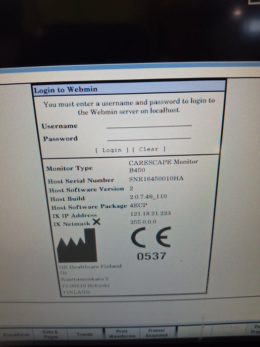 GE Healthcare Carescape B450 Emergency Care Patient Monitor