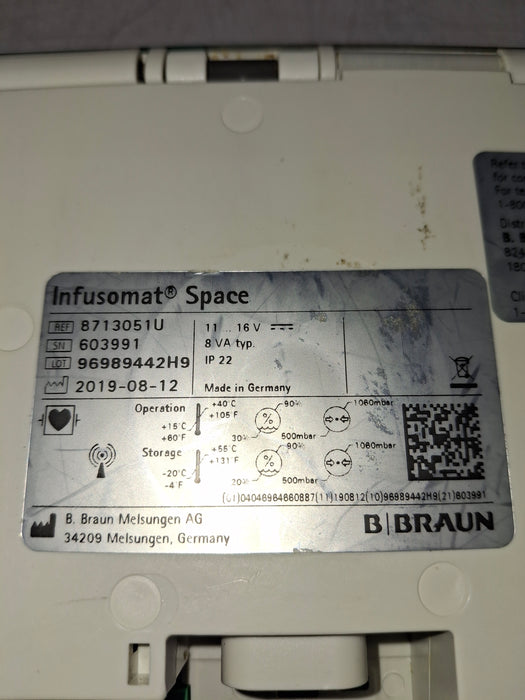 B. Braun Infusomat Space w/Pole Clamp & AC Adapter Infusion Pump