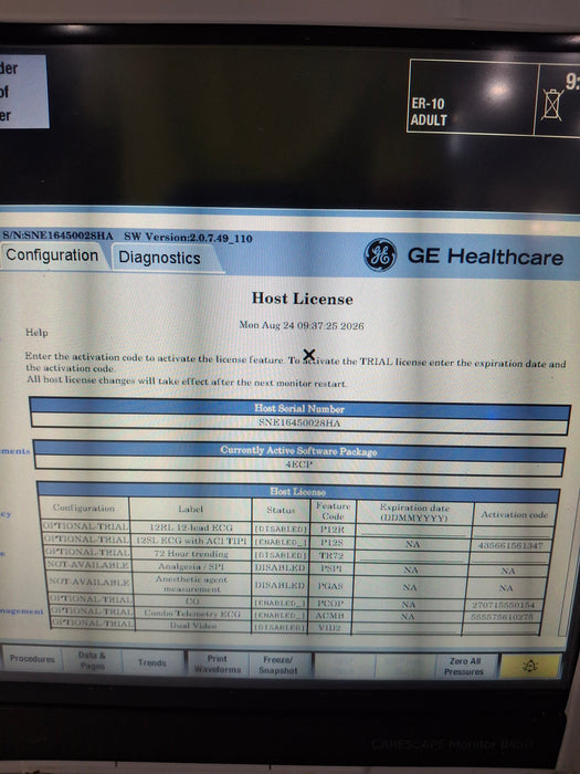 GE Healthcare Carescape B450 Emergency Care Patient Monitor