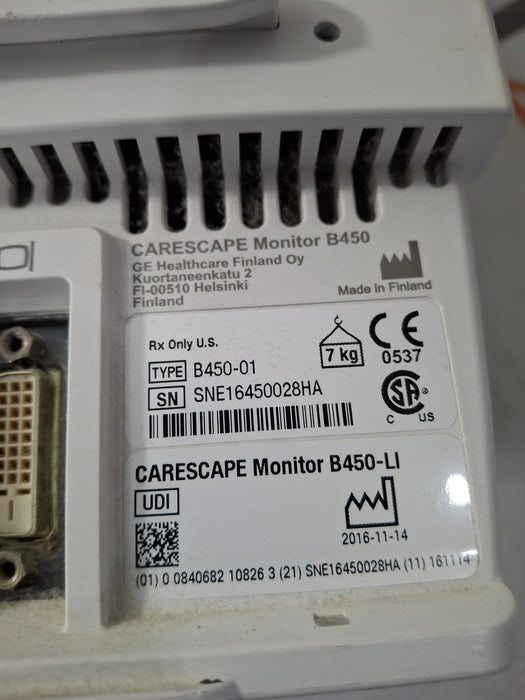 GE Healthcare Carescape B450 Emergency Care Patient Monitor
