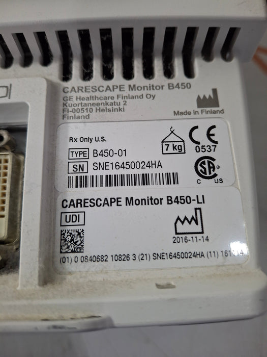 GE Healthcare Carescape B450 Emergency Care Patient Monitor