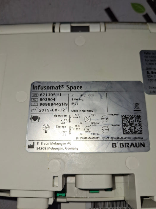 B. Braun Infusomat Space w/Pole Clamp & AC Adapter Infusion Pump