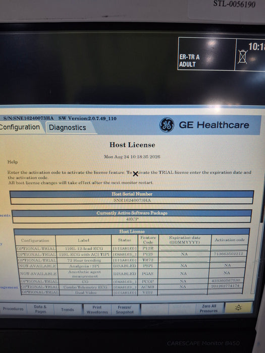 GE Healthcare Carescape B450 Emergency Care Patient Monitor