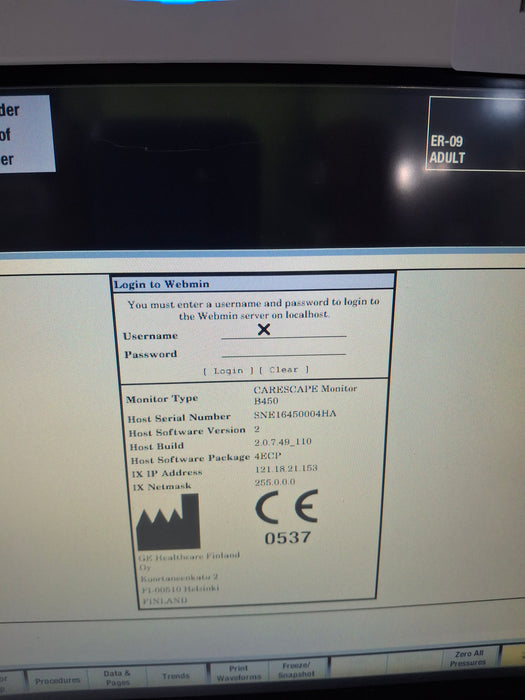 GE Healthcare Carescape B450 Emergency Care Patient Monitor
