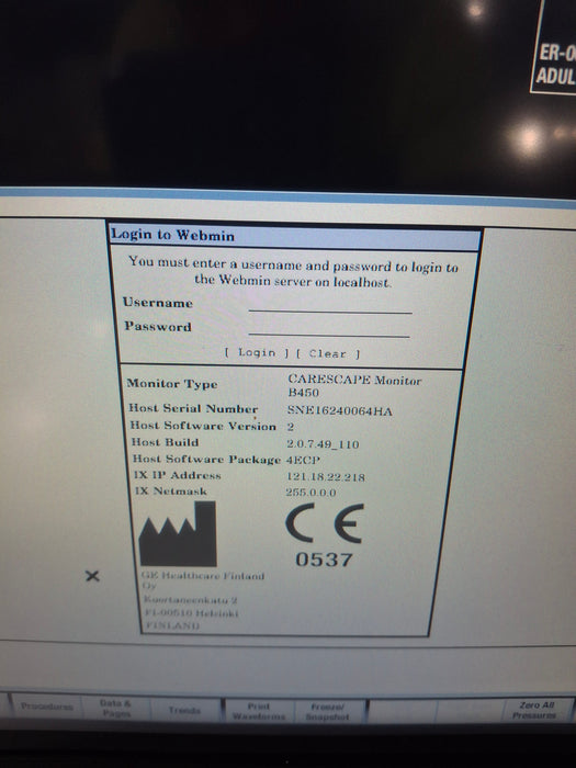 GE Healthcare Carescape B450 Emergency Care Patient Monitor