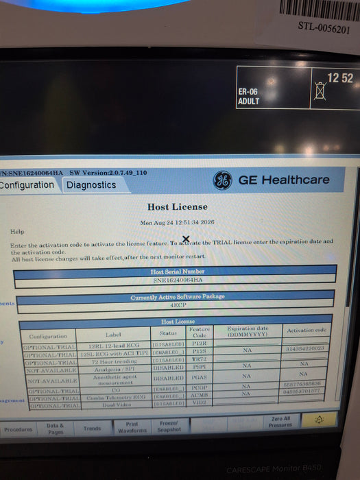 GE Healthcare Carescape B450 Emergency Care Patient Monitor