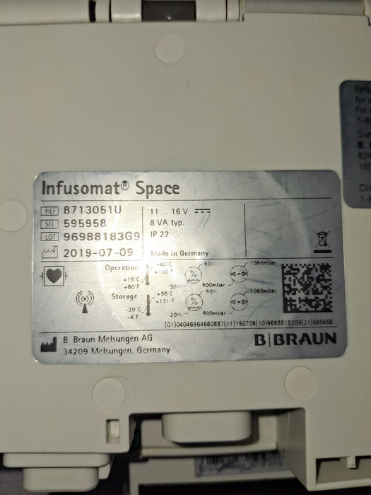 B. Braun Infusomat Space w/Pole Clamp & AC Adapter Infusion Pump