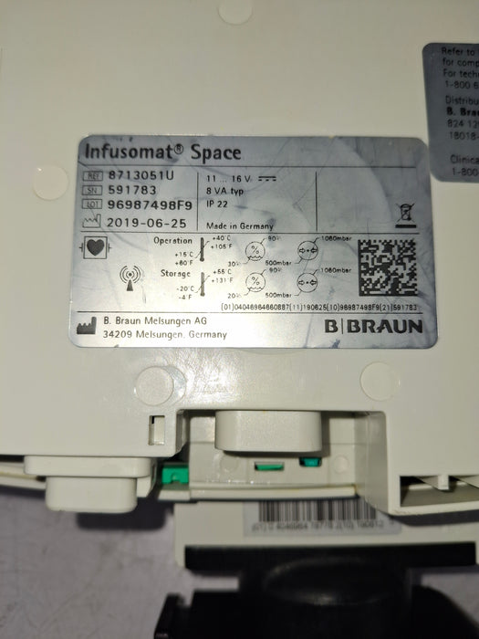 B. Braun Infusomat Space w/Pole Clamp Infusion Pump