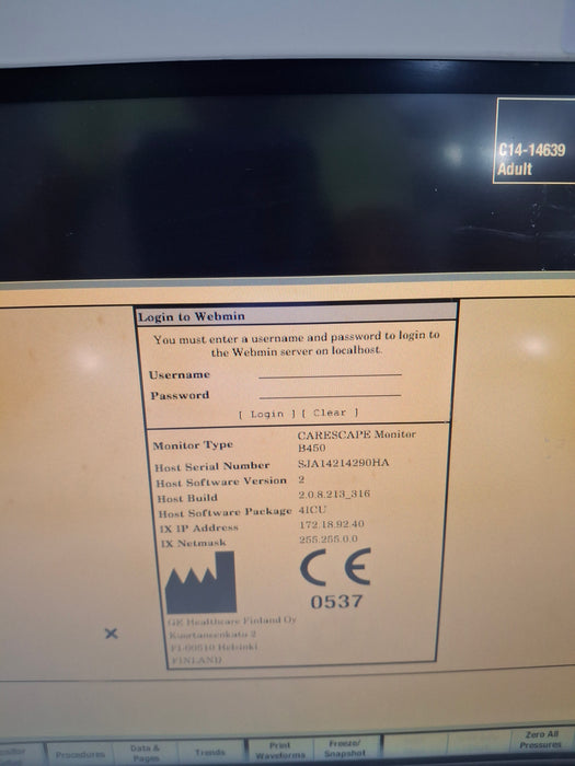GE Healthcare Carescape B450 Critical Care Patient Monitor