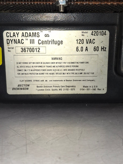Clay Adams Dynac II Centrifuge