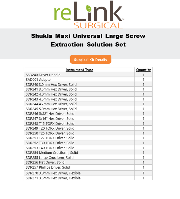 Shukla Maxi Universal Large Screw Extraction Solution Set