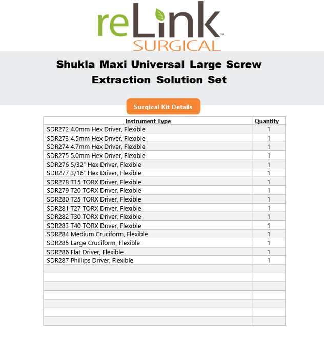 Shukla Maxi Universal Large Screw Extraction Solution Set