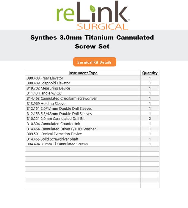 Synthes, Inc. 3.0mm Titanium Cannulated Screw Set