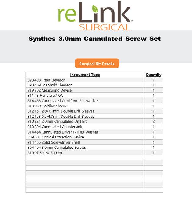 Synthes, Inc. 3.0mm Cannulated Screw Set