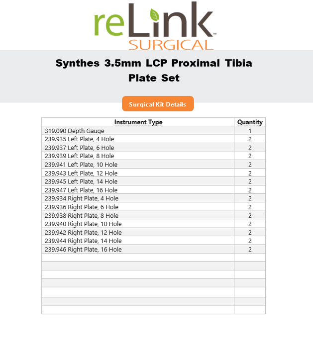 Synthes, Inc. 3.5mm LCP Proximal Tibia Plate Set