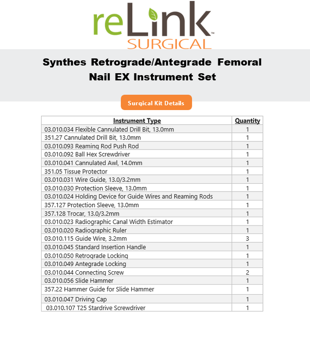 Synthes, Inc. Retrograde/Antegrade Femoral Nail EX Instrument Set