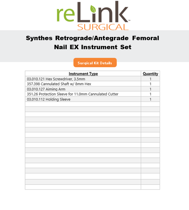 Synthes, Inc. Retrograde/Antegrade Femoral Nail EX Instrument Set