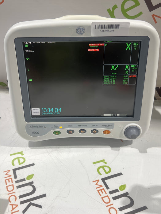 GE Healthcare Dash 4000 - Masimo SpO2 Patient Monitor