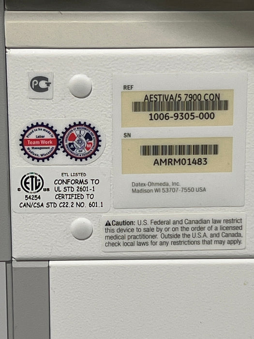 Datex-Ohmeda Aestiva 5 w/7900 Anesthesia Machine