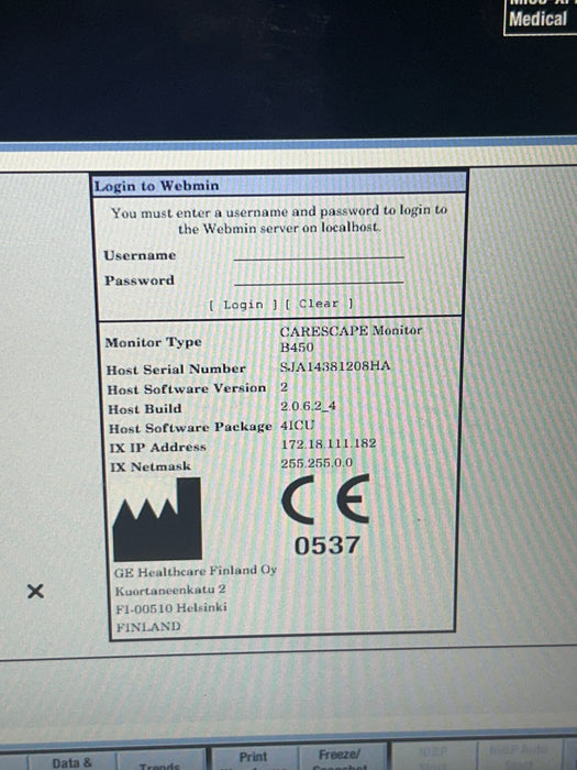 GE Healthcare Carescape B450 Critical Care Patient Monitor
