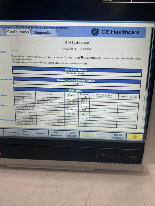 GE Healthcare Carescape B450 Critical Care Patient Monitor