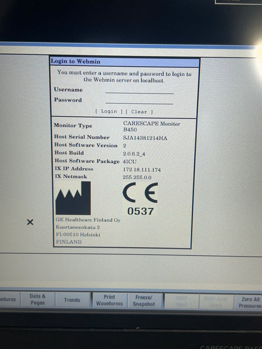 GE Healthcare Carescape B450 Critical Care Patient Monitor