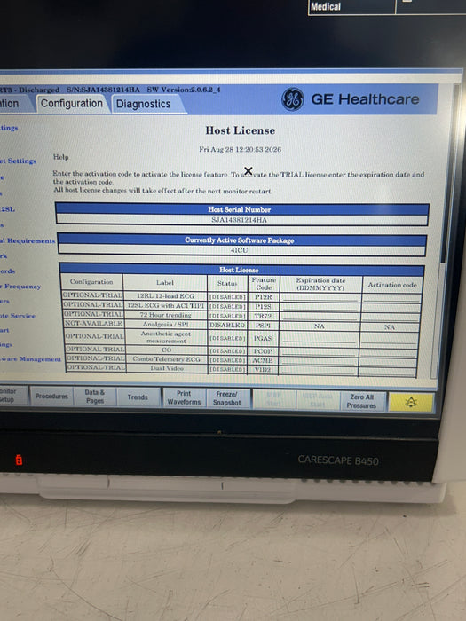 GE Healthcare Carescape B450 Critical Care Patient Monitor