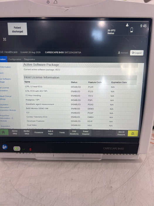 GE Healthcare Carescape B450 Critical Care Patient Monitor