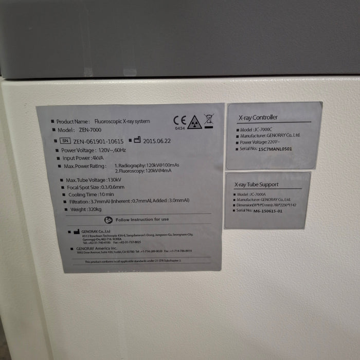 Genoray America Inc ZEN-7000 Fluoroscopic X-ray system