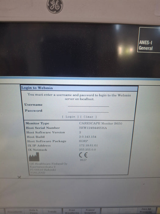 GE Healthcare Carescape B650 Anesthesia Care Patient Monitor