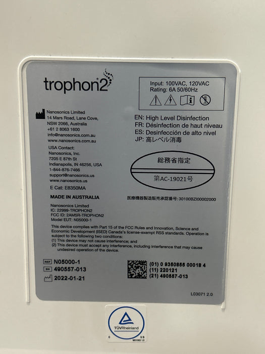 NanoSonics Trophon 2 High Level Disinfection