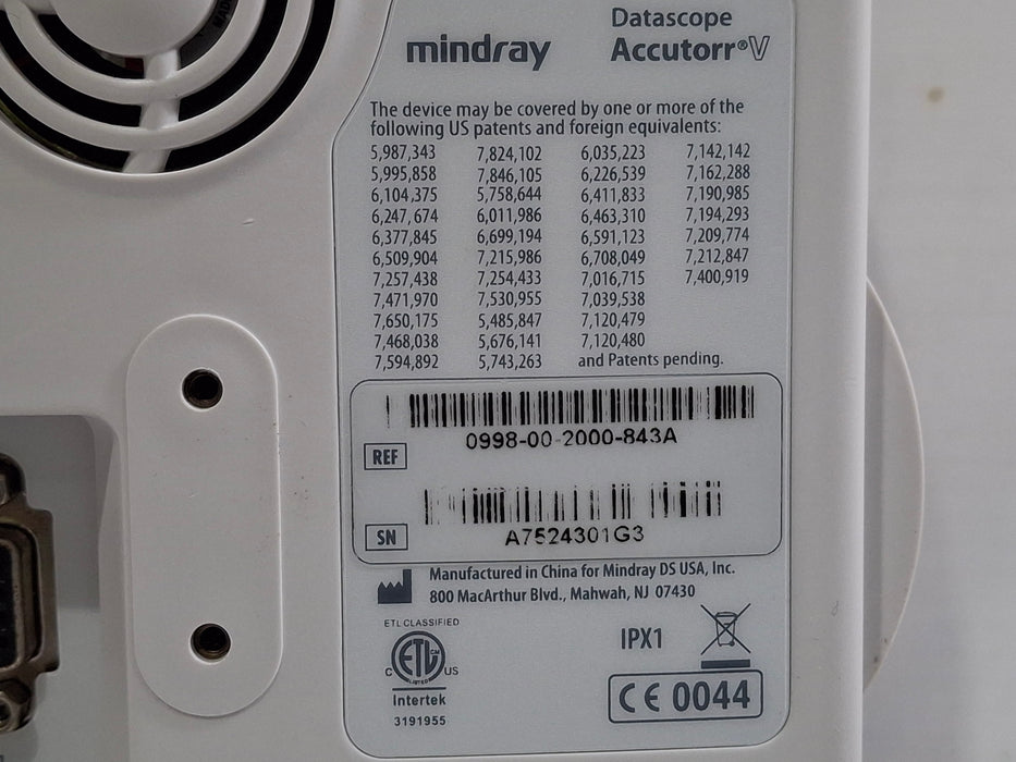 Mindray Datascope Accutorr V Vital Signs Monitor