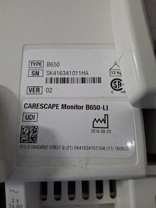 GE Healthcare Carescape B650 Critical Care Patient Monitor