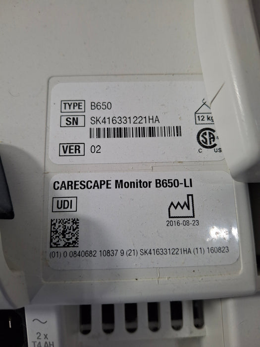 GE Healthcare Carescape B650 Critical Care Patient Monitor
