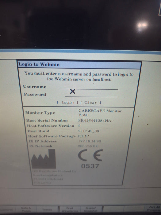 GE Healthcare Carescape B650 Anesthesia Care Patient Monitor