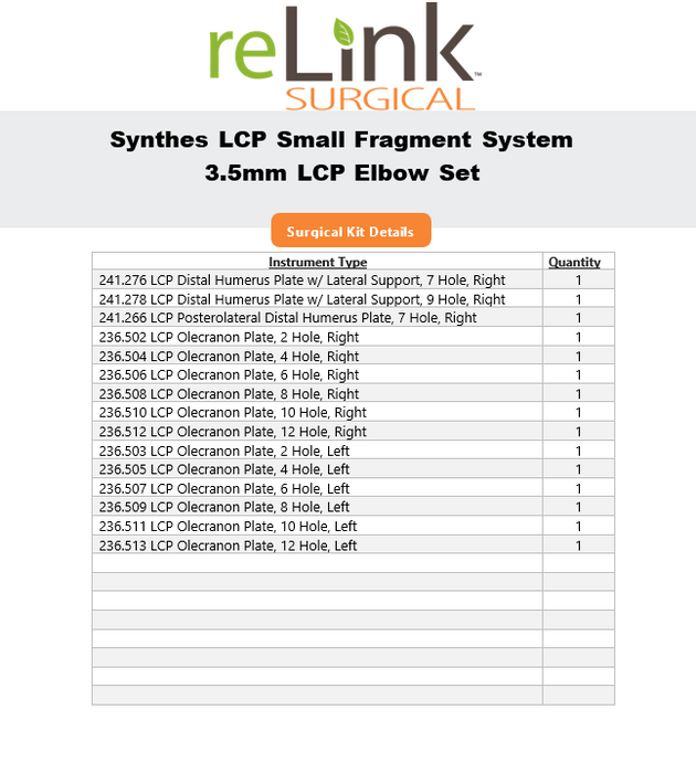 Synthes, Inc. LCP Small Fragment System 3.5mm LCP Elbow Set